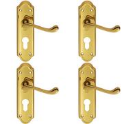 4x PAIR Victorian Upturned Lever on Euro Lock Backplate 168 x 47mm Brass