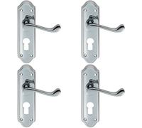 4x PAIR Victorian Upturned Lever on Euro Lock Backplate 168 x 47mm Chrome Loops Multi One Size