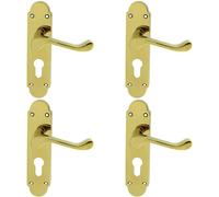 4x PAIR Victorian Upturned Lever on Euro Lock Backplate 170 x 42 Polished Brass Loops Metallics One Size