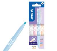 4x Pilot FriXion Light Natural Erasable Highlighters Pack of 4 Light Grey, Pink, Blue, Orange Thermo-Sensitive Ink Smudge-Free Smooth Flow 4.0mm Chisel Tip with Clip for Journaling, Notes & Office