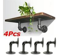 4X Pipe Shelf Brackets Industrial Iron Rustic Wall Floating Shelves Storage Unit