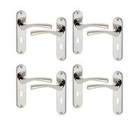 (4x Polished Nickel Keyhole) 4/6Pcs Lyon Metal Door Lever Handles Set, Fire, Stain Scratch-Resistant for All Type Interior Exterior Door w/ Easy Install Tool 120mm x 52mm Dia