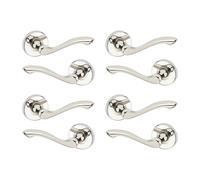 (4x Polished Nickel Rose) 4/6Pcs Kensington Metal Door Lever Handles Set, Fire, Stain Scratch-Resistant for All Type Interior Exterior Doors w/ Easy Install Tool for Multipack