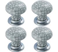 4x Porcelain Mushroom Cupboard Door Knob Glaze Design Polished & Matt Chrome