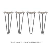 SkiSki Hairpin Table Legs 12” 30cm Pack of 4 Raw Steel Heavy Duty