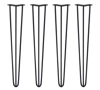 SkiSki Hairpin Table Legs 28” 71cm Pack of 4 Black Heavy Duty 10mm Thick Steel 3 Prong 300kg Load Capacity DIY Furniture Glide Discs Floor Protectors & Screws Included