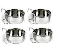4X QUALITY STAINLESS STEEL HOOK ON COOP CUP PARROT AFRICAN GREY SMALL ANIMAL RABBIT GUINEA PIG PET FEEDING BOWL FEEDER (EXTRA LARGE HOOK ON 950ML X 4 06082)