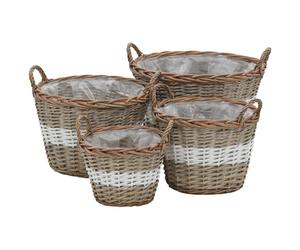 4x Raised Bed Wicker with PE Lining Real Rattan Plant Flower Basket Bin vidaXL
