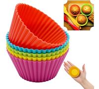 4X Random Round Silicone Muffin Cases Reusable Non Stick Cupcake Moulds Baking Tray Air Fryer Pancake Mould BPA Free Oven Microwave Dishwasher Freezer Safe Multicolour Bakeware