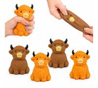 4x Random Squishy Highland Cow Toys - Soft Quick-Rising Squeeze, Cute Sensory Fidget Toy Set with Glossy Finish for Kids & Adults, Anxiety Stress Relief, Collectible Countryside Animal Gift