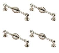 4x Reeded Beehive Handle on Round Rose and Stem 128mm Fixing Centres Nickel