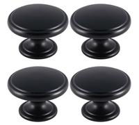 4x Ring Domed Cupboard Door Knob 38.5mm Diameter Matt Black Cabinet Handle