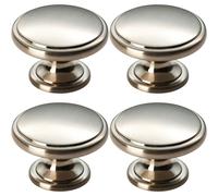4x Ring Domed Cupboard Door Knob 38.5mm Diameter Satin Nickel Cabinet Handle