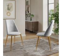 4X Riviera Grey Luxury Velvet Dining Chairs With Gold Legs