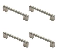 4x Round Bar Pull Handle 168 x 14mm 128mm Fixing Centres Satin Nickel & Steel