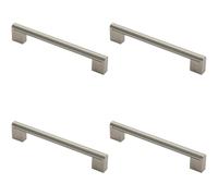 4x Round Bar Pull Handle 200 x 14mm 160mm Fixing Centres Satin Nickel & Steel