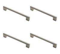4x Round Bar Pull Handle 232 x 14mm 192mm Fixing Centers Satin Nickel & Steel