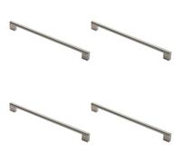 4x Round Bar Pull Handle 360 x 14mm 320mm Fixing Centres Satin Nickel & Steel