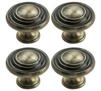 4x Round Ringed Pattern Door Knob 32mm Diameter Antique Burnished Brass Handle