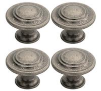 4x Round Ringed Pattern Door Knob 32mm Diameter Pewter Cabinet Handle