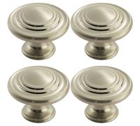4x Round Ringed Pattern Door Knob 32mm Diameter Satin Nickel Cabinet Handle