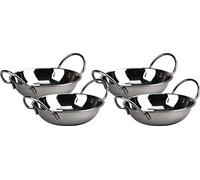 4X Round Stainless Steel Balti Serving Dish with Handles 17cm