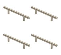 4x Round T Bar Cabinet Pull Handle 156 x 12mm 96mm Fixing Centres Satin Nickel