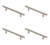 4x Round T Bar Cabinet Pull Handle 188 x 12mm 128mm Fixing Centres Satin Nickel