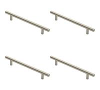 4x Round T Bar Cabinet Pull Handle 220 x 12mm 160mm Fixing Centres Satin Nickel