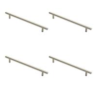 4x Round T Bar Cabinet Pull Handle 284 x 12mm 224mm Fixing Centres Satin Nickel Loops Metallics One Size