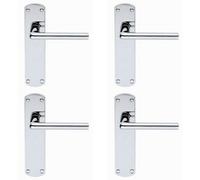 4x Rounded Straight Bar Handle on Latch Backplate 170 x 42mm Polished Chrome