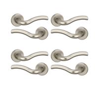 (4x Satin Nickel) Algrave Metal Lever Latch Door Handle Set