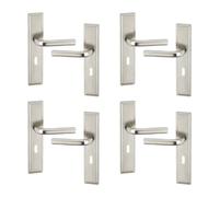 (4x Satin Nickel Keyhole) 6/4Pcs Westminster Metal Door Lever Handles Set, Fire, Stain Scratch-Resistant for All Type Interior Exterior Door w/ Easy Install Tool for Multipack