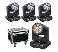 4x Showtec Shark Wash One 7 x 12W Hex LED Moving Head DJ Package