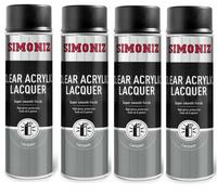 4x Simoniz Clear Acrylic Lacquer Smooth High Gloss Aerosol Spray Paint 500ml