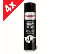 4x Simoniz Satin Black Acrylic Spray Paint 500ml Car Aerosol Fast Drying Smooth