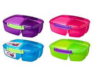4x Sistema Lunch Triple Split Lunch Boxes with Yoghurt Pot, 2 L