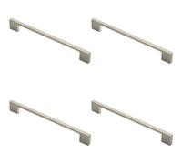 4x Slim D Shape Pull Handle 220 x 8.5mm 192mm Fixing Centres Satin Nickel