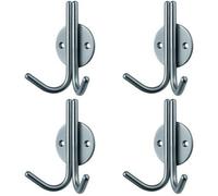 4x Slimline Double Coat Hook on Round Rose 35mm Projection Satin Stainless Steel