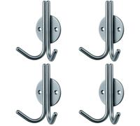 4x Slimline Double Coat Hook on Round Rose 35mm Projection Satin Stainless Steel