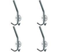 4x Slimline Hat & Double Coat Hook 35mm Projection Bright Stainless Steel