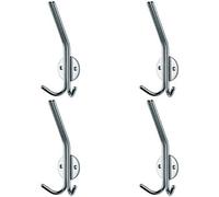 4x Slimline Hat & Double Coat Hook 35mm Projection Bright Stainless Steel