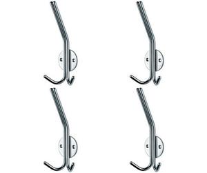 4X Slimline Hat & Double Coat Hook 35mm Projection Bright Stainless Steel