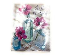 4x Small Noel Tatt Just to Say Cards (blank inside) Three Blue Vases with a Single Pink Flower (Design no.16)