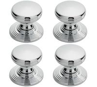 4x Smooth Ringed Cupboard Door Knob 28mm Dia Polished Chrome Cabinet Handle
