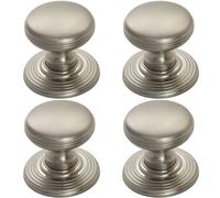 4x Smooth Ringed Cupboard Door Knob 28mm Dia Satin Nickel Cabinet Handle