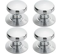 4x Smooth Ringed Cupboard Door Knob 35mm Dia Polished Chrome Cabinet Handle
