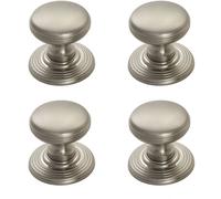 4x Smooth Ringed Cupboard Door Knob 35mm Dia Satin Nickel Cabinet Handle