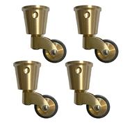 4X Solid Brass Castors Casters with 25mm Wheels,Rubber Swivel Caster Wheel for Furniture Suits Beds Armchairs,Antique Vintage,Cup Style Fitting,Load Capacity 150kg,with Screws