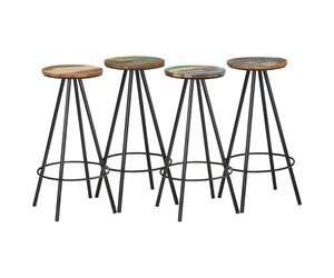 4x Solid Reclaimed Wood and Steel Bar Stools Kitchen Dining Chair Seat vidaXL